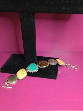 Retired Silpada Multi-Stone Sterling Silver Toggle Bracelet B1934
